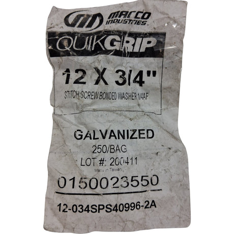 MARCO QUICKGRIP 12X3/4 GALVANIZED STITCH SCREW 250CT - Image 1