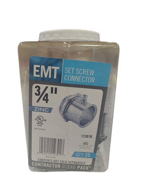 Halex, 12107B, 3/4"Set Screw Connectors, EMT Fitting, Zinc Die Cast, 25pk - Image 1