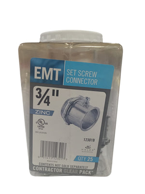 Halex, 12107B, 3/4"Set Screw Connectors, EMT Fitting, Zinc Die Cast, 25pk - Image 1