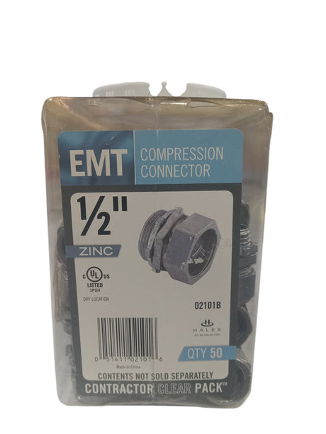 HALEX, 02105B, Compression Connector, 1/2", EMT, Die Cast Zinc - Image 1