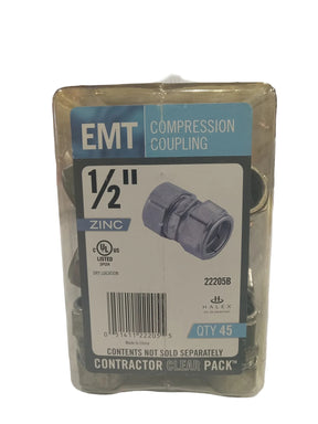 HALEX, 22205B, Electrical, Metallic, Tubing Compression, Coupling, 1/2", 45Pk - Image 1