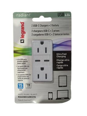 Pass & Seymour R26USBCC6WCCV6 USB Decorator Wall Plate, White, 6.0A, 15-AMP - Quantity 1 - Image 1