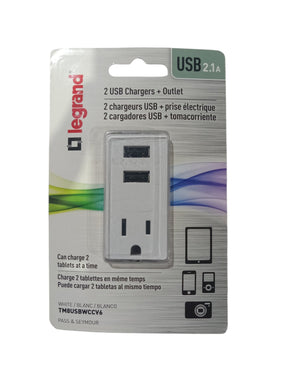 Legrand Pass and Seymour 2 USB 2.1A Chargers plus Outlet - White TM8USBWCCV6 - Image 1