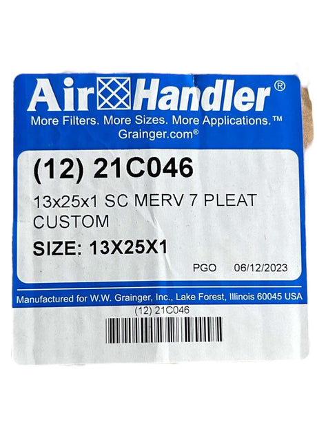 Air Handler, 21C046, Pleated Air Filter, 13x25x1, MERV 7, Std Capacity, Synthetic - FreemanLiquidators - [product_description]