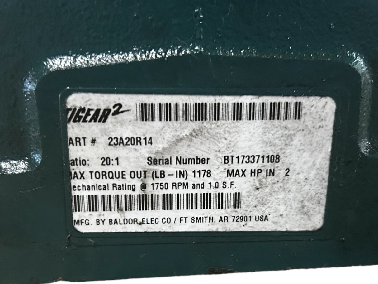 Dodge Tigear 2, 23A20R14, Standard, Right Angle, Worm Gear, Speed Reducer, 2HP, 1178In-Lbs Output Torque - NEW NO BOX - FreemanLiquidators - [product_description]