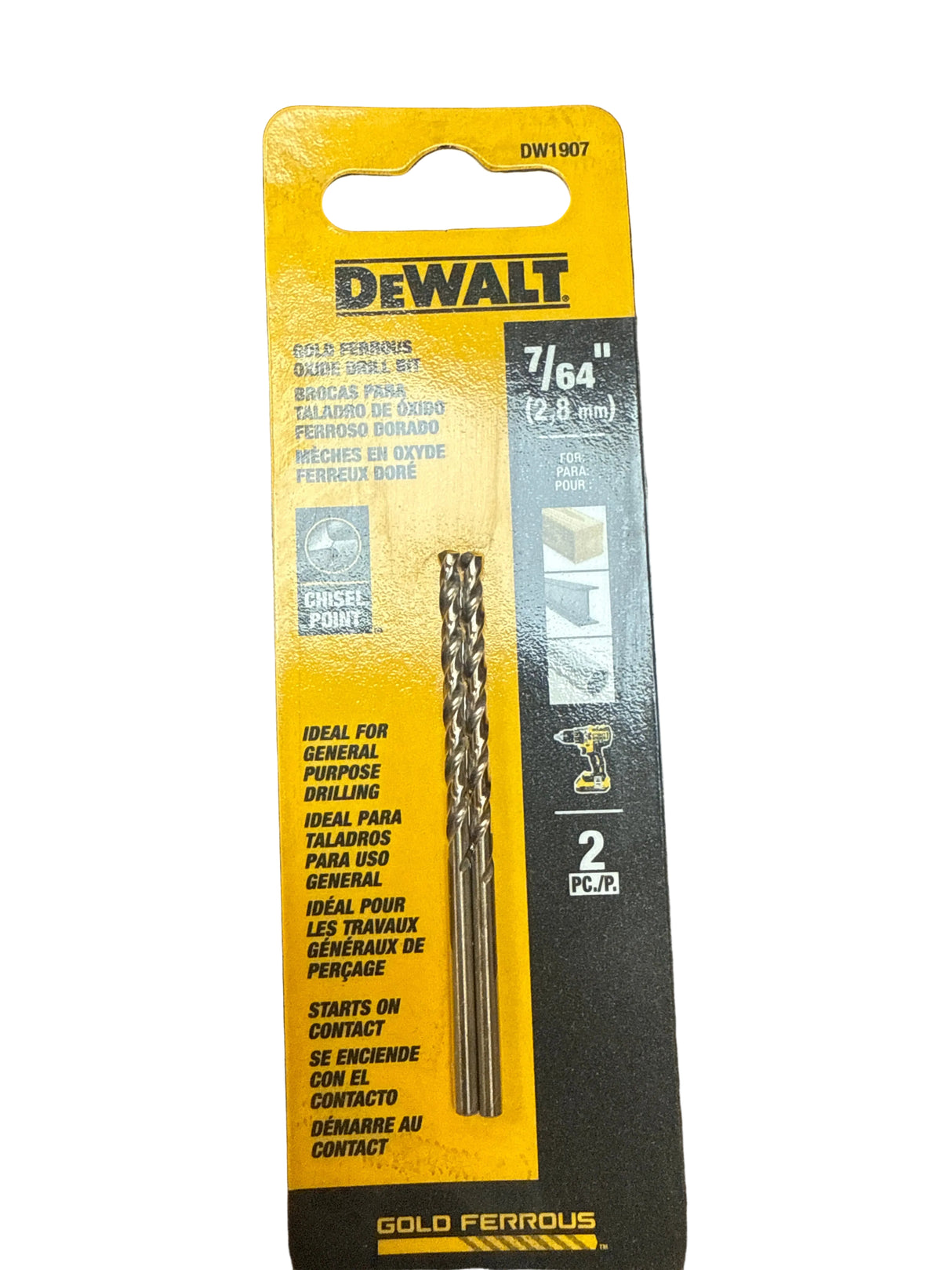 Dewalt 7/64” drill bit gold ferrous oxide