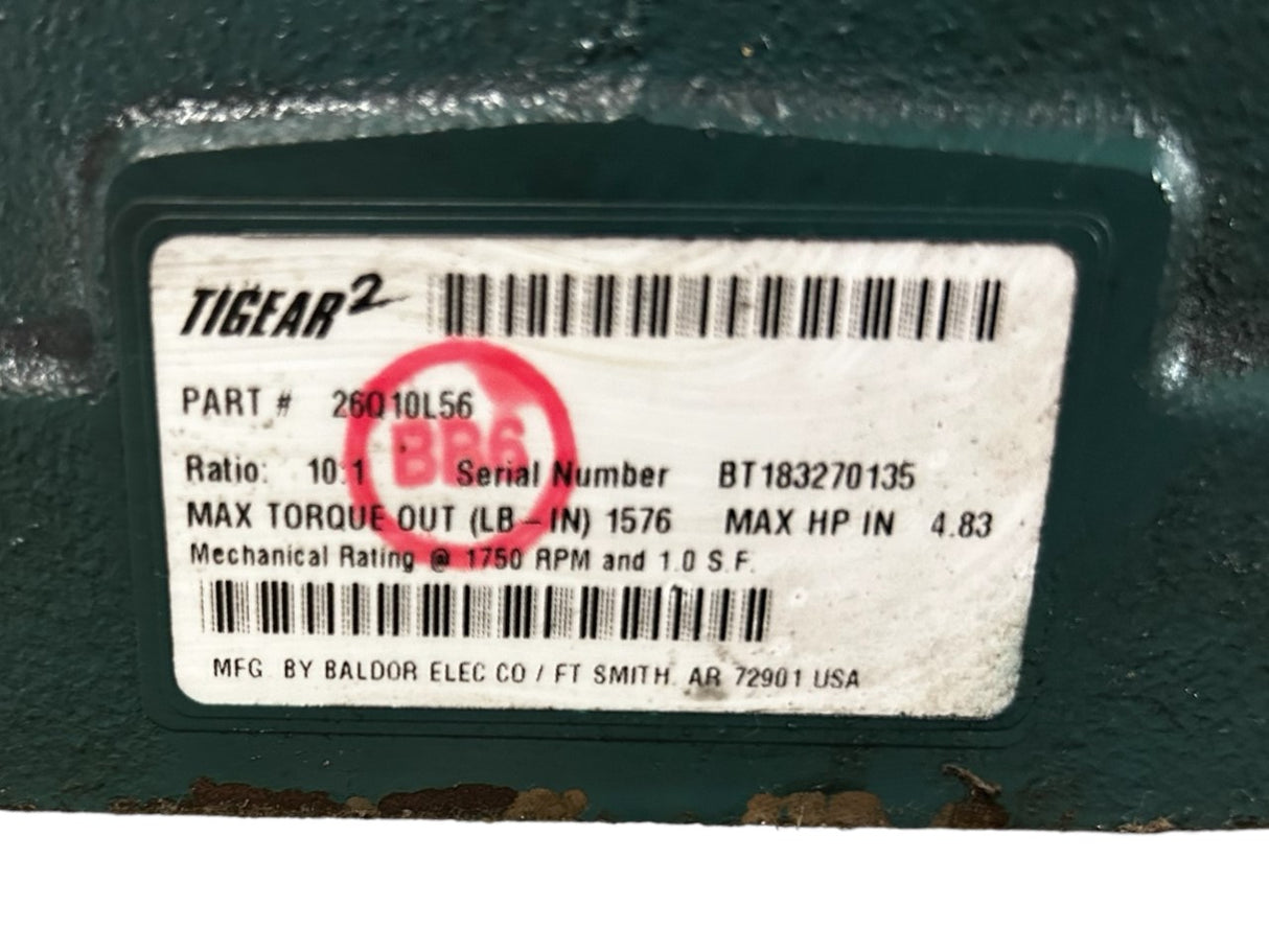 Dodge Tigear-2, 26Q10L56, Standard, Right Angle, Worm Gear, Speed Reducer, Quill Input, Left Solid A Output, 4.83 hp, 10:1 Gear Ratio, 175 rpm - New NO BOX - FreemanLiquidators - [product_description]