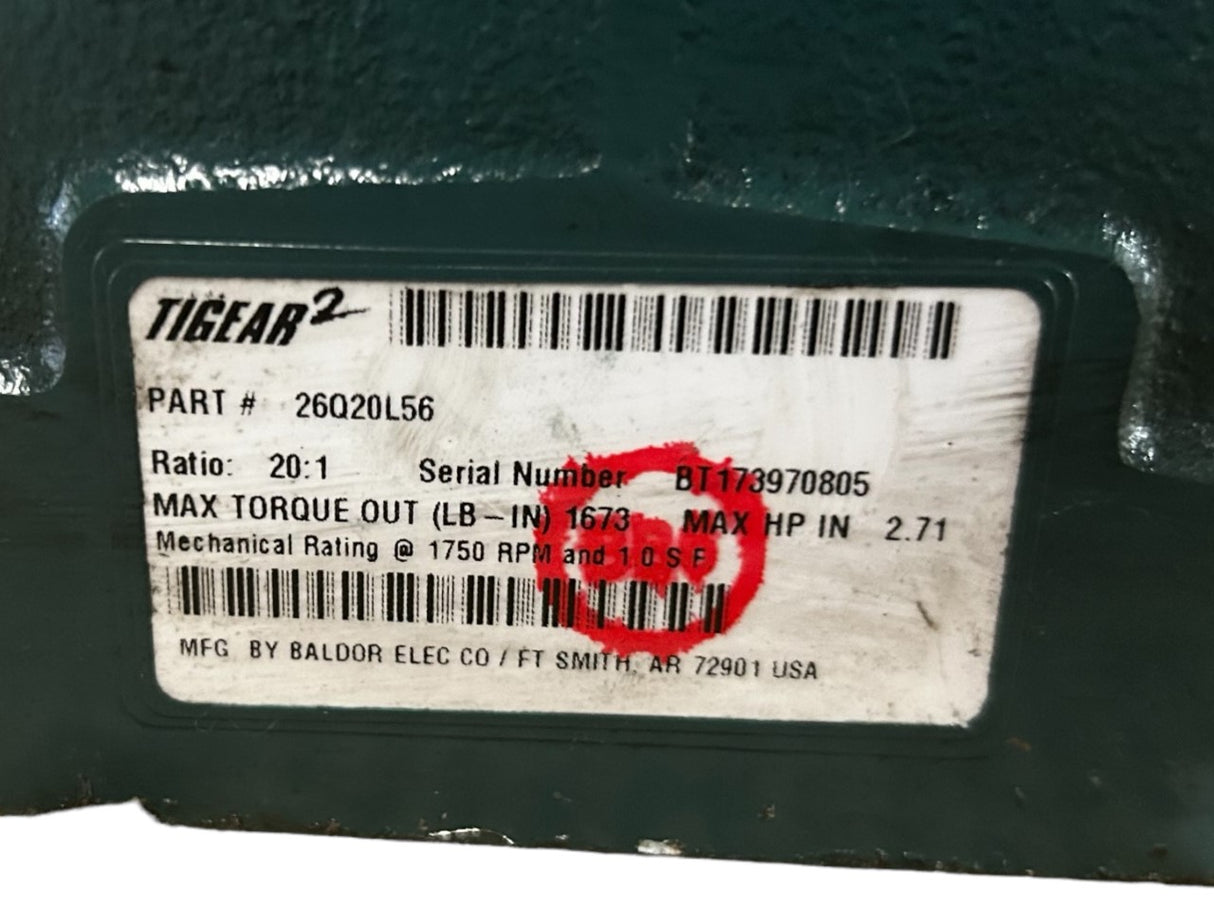 Dodge Tigear-2, 26Q05L56, Standard, Right Angle, Worm Gear, Speed Reducer, Quill Input, Left Solid A Output, 2 hp, 20:1 Gear Ratio, 87 rpm Maximum Output, 1673 in-lb Torque Rating - New NO BOX - FreemanLiquidators - [product_description]