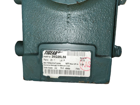 Dodge Tigear-2, 26Q25L56, Standard, Right Angle, Worm Gear, Speed Reducer, Quill Input, Left Solid A Output, 2.26 hp, 25:1 Gear Ratio, 70 rpm Maximum Output, 1677 in-lb Torque Rating - New NO BOX - FreemanLiquidators - [product_description]