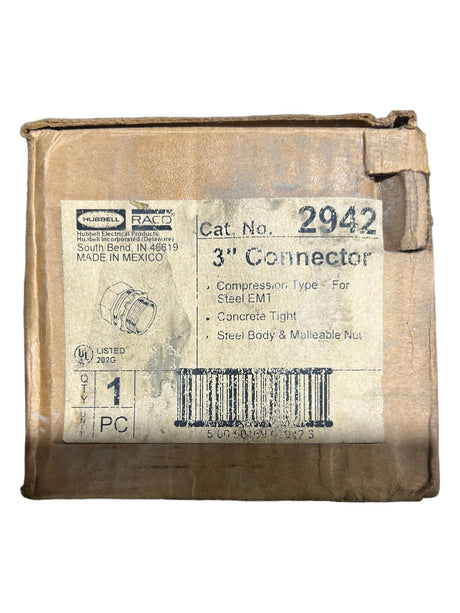 Hubbell, Raco, 2942, 3 in. EMT Compression Connector, Uninsulated - FreemanLiquidators - [product_description]