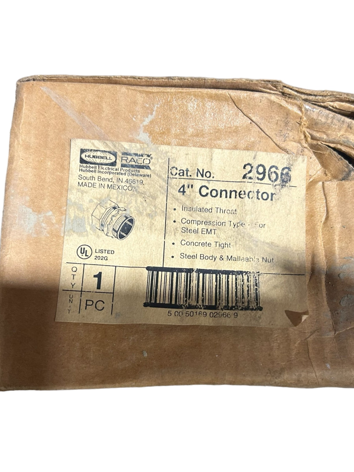 Hubbell, Raco, 2966, 4 in. EMT Connector, Uninsulated, New Old Stock - FreemanLiquidators - [product_description]