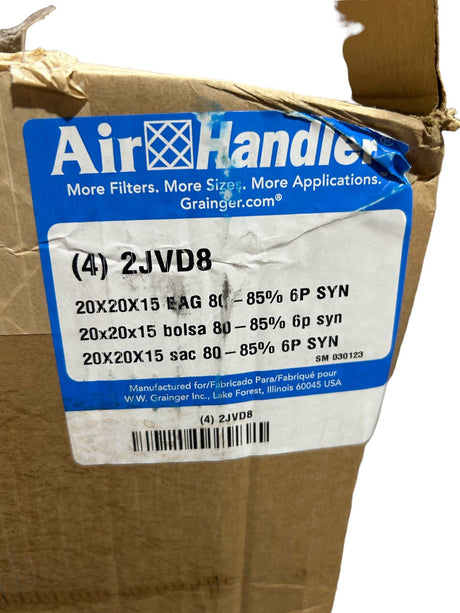 Air Handler, 2JVD8, Pocket Air Filter: 20x20x15 Nominal Filter Size, Pink, Synthetic, 6 Pockets, 150°F Max. Temp, PACK OF 4 - FreemanLiquidators - [product_description]