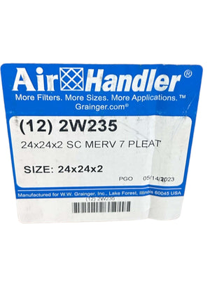 Air Handler, 2W235, Pleated Air Filter, 24x24x2, MERV 7, Pack of 12 - FreemanLiquidators - [product_description]