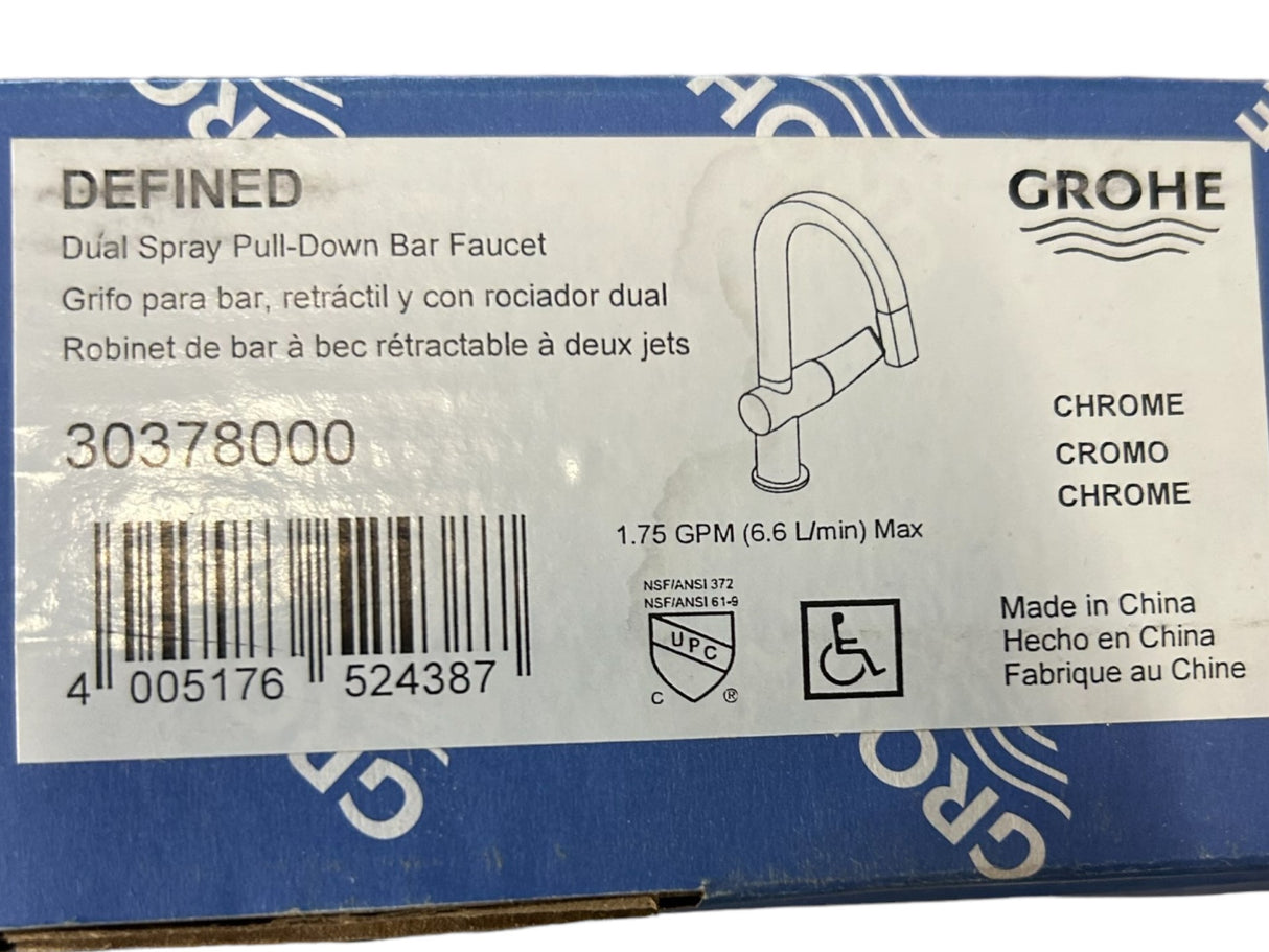 Grohe 30378000, Defined 1.75 GPM Single Hole Pull Down Bar Faucet with SilkMove Technology, New in Box - FreemanLiquidators - [product_description]