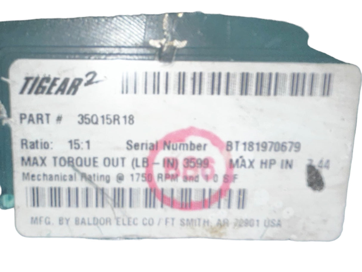 Dodge 35Q15R18 CENTER DISTANCE: 3.5 RATIO: 15:1 OUTPUT RPM: 116.67 - NEW NO BOX - FreemanLiquidators - [product_description]