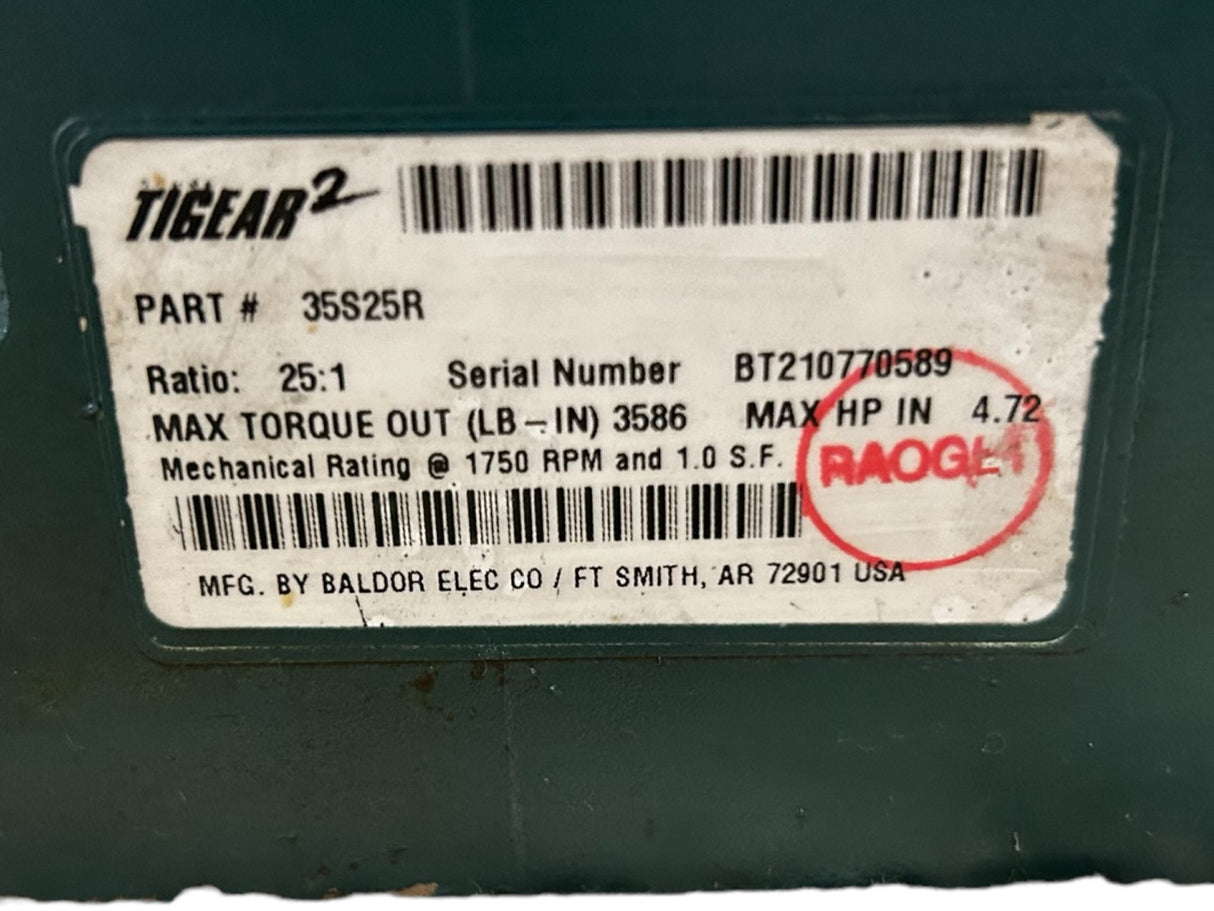 DODGE TIGEAR-2, 35S25R, Cast Iron, Worm Gearbox, Right Angle Reducer, Right Hand Output - NEW/NEVER USED NO BOX - FreemanLiquidators - [product_description]