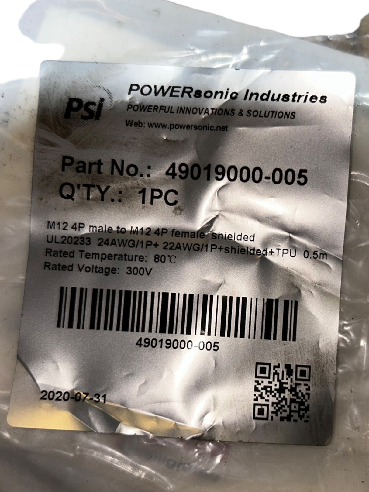 Powersonic Industries M12 4P Male to M12 4P Female Cord 49019000-005 - NEW IN ORIGINAL PACKAGING - FreemanLiquidators - [product_description]