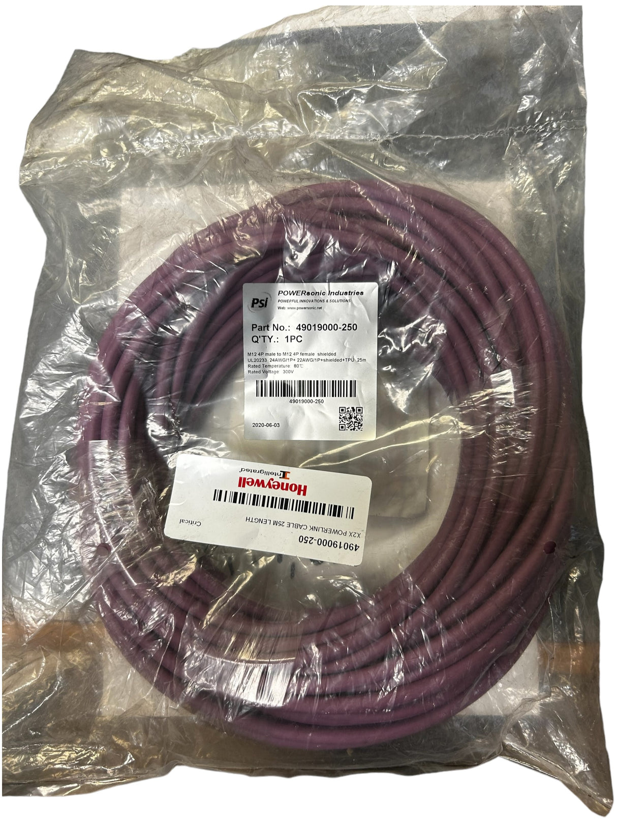 Powersonic Industries, 49019000-250, M12 4P Male to M12 4P Female Cord - NEW IN ORIGINAL PACKAGING - FreemanLiquidators - [product_description]