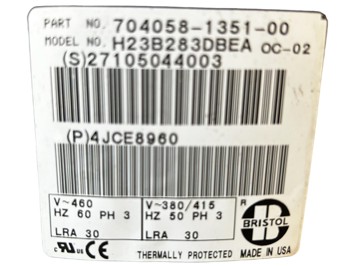 BRISTOL, H23B283DBEA, MCQUAY, 4JCE8960, 2-1/2HP, R22, 460V, 27800BTU Compressor - NEW IN BOX - FreemanLiquidators - [product_description]