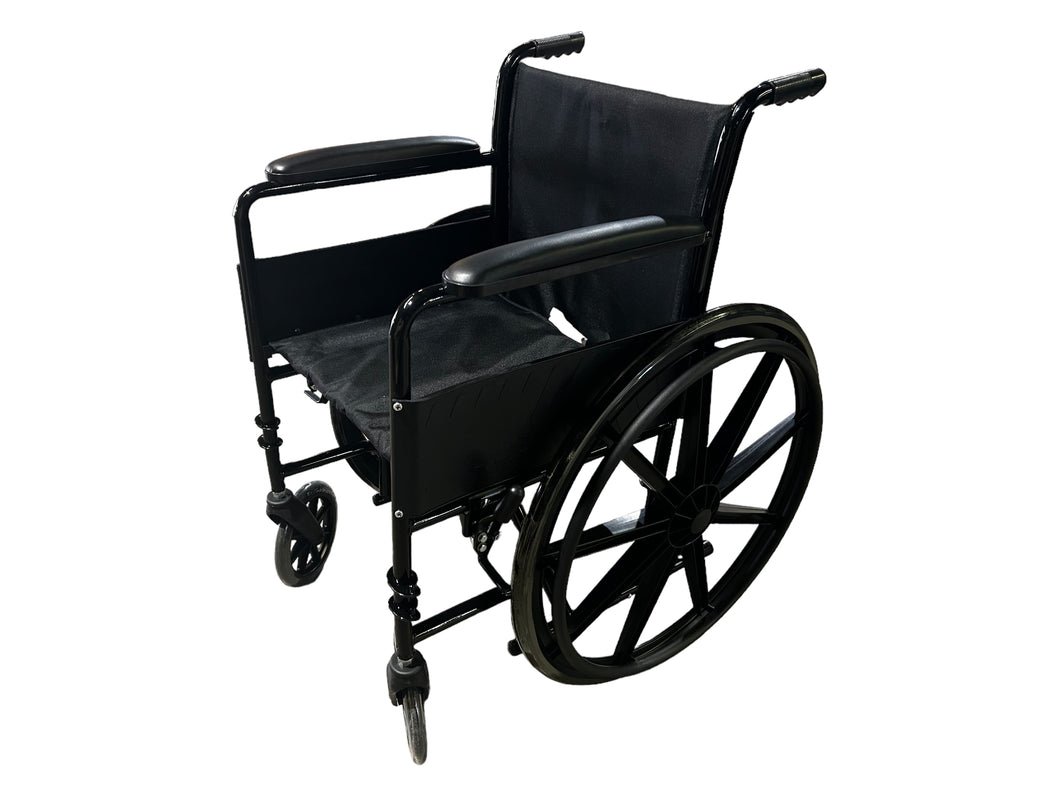 DMI, 503-0658-0200, Standard Wheelchair- Fixed Arms, Black - FreemanLiquidators - [product_description]