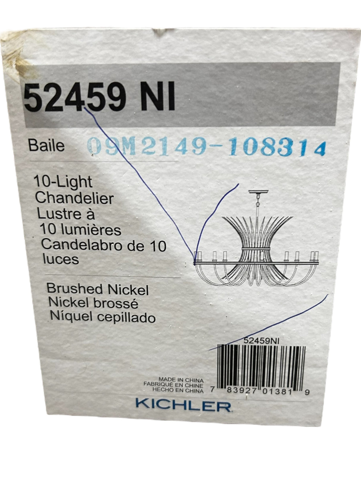 Kichler, 52459NI, Baile 10 Light 37" Wide Taper Candle Chandelier, Brushed Nickel - New in Box - FreemanLiquidators - [product_description]