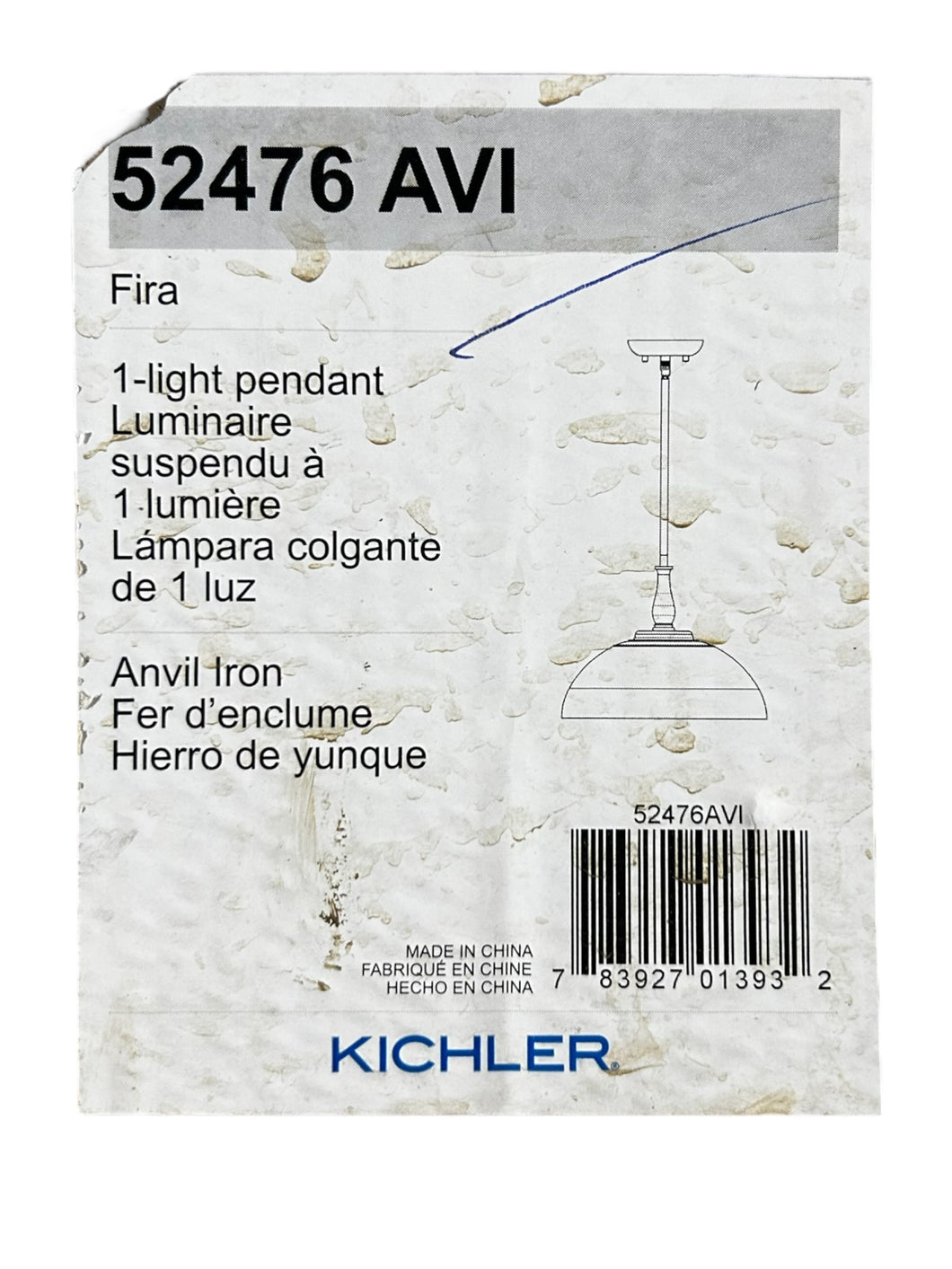 Kichler, 52476AVI, Homestead Fira 1 Light 14 inch Anvil Iron Pendant Ceiling Light - New in Box - FreemanLiquidators - [product_description]
