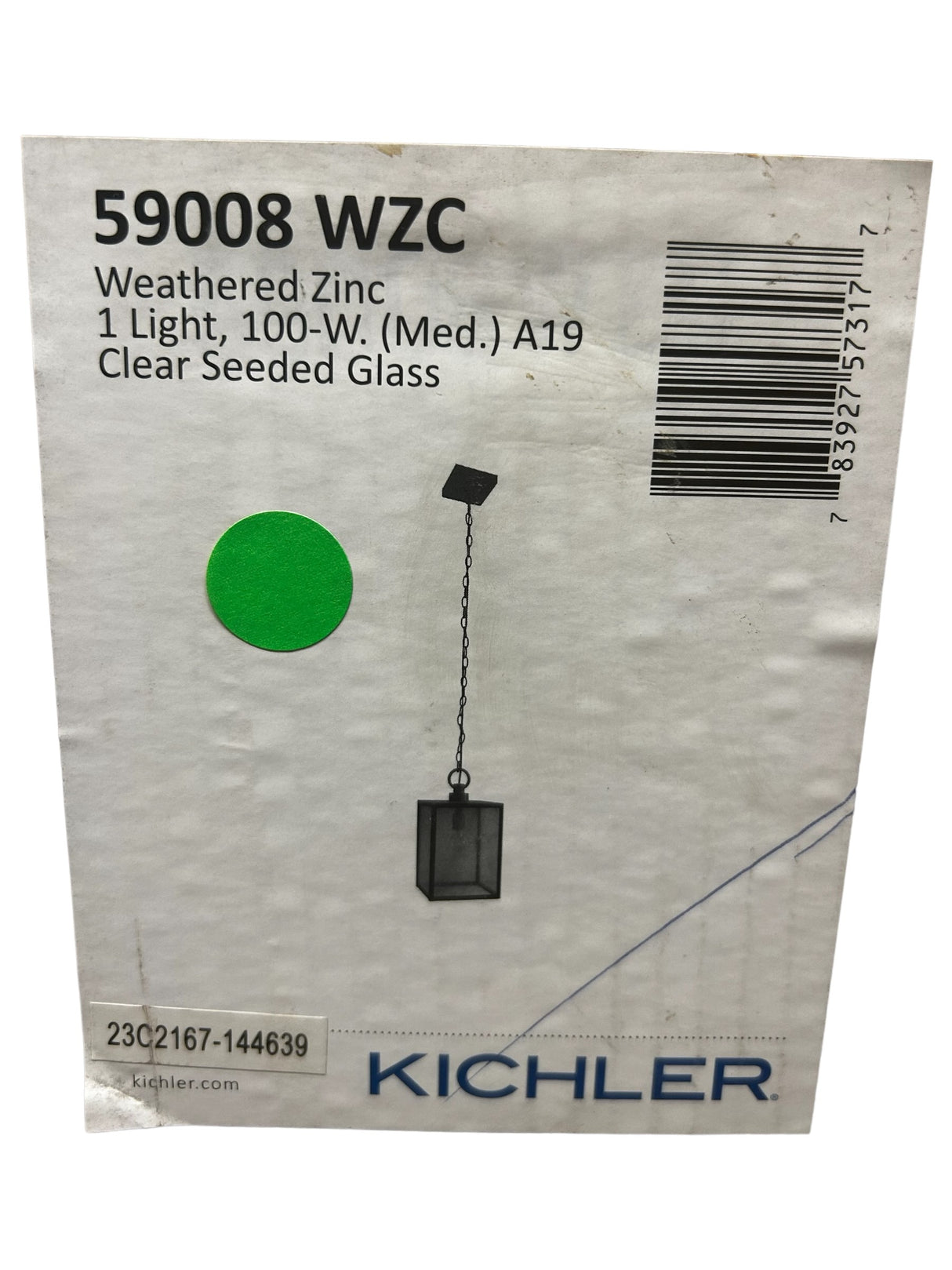 Kichler, 59008WZC, Lahden, 1 Light, 9 inch, Weathered Zinc, Pendant, Semi Flush, Ceiling Light - New in Box - FreemanLiquidators - [product_description]