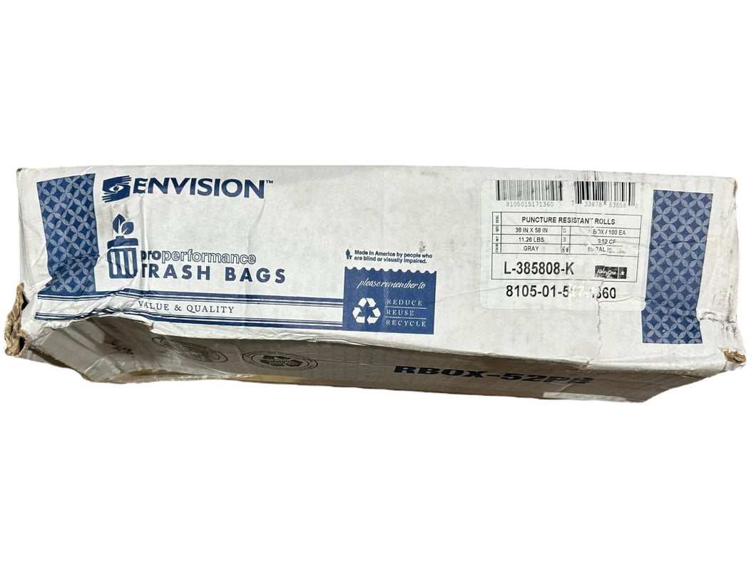 ABILITY ONE Trash Bags, 60 gal Capacity, 38 in Wd, 58 in Ht, 0.7 mil Thick, Gray, 100 PK - FreemanLiquidators - [product_description]