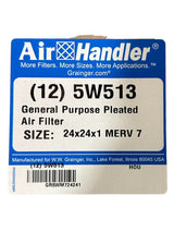 Air Handler, 5W513, 24x24x1, MERV 7, Std Capacity, Synthetic, Pack of 12 - FreemanLiquidators - [product_description]