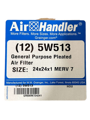 Air Handler, 5W513, 24x24x1, MERV 7, Std Capacity, Synthetic, Pack of 12 - FreemanLiquidators - [product_description]