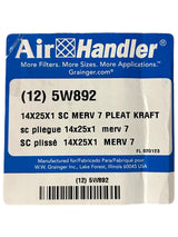 Air Handler, 5W892, Pleated Air Filter, 14x25x1, MERV 7, Std Capacity, Pack of 12 - FreemanLiquidators - [product_description]