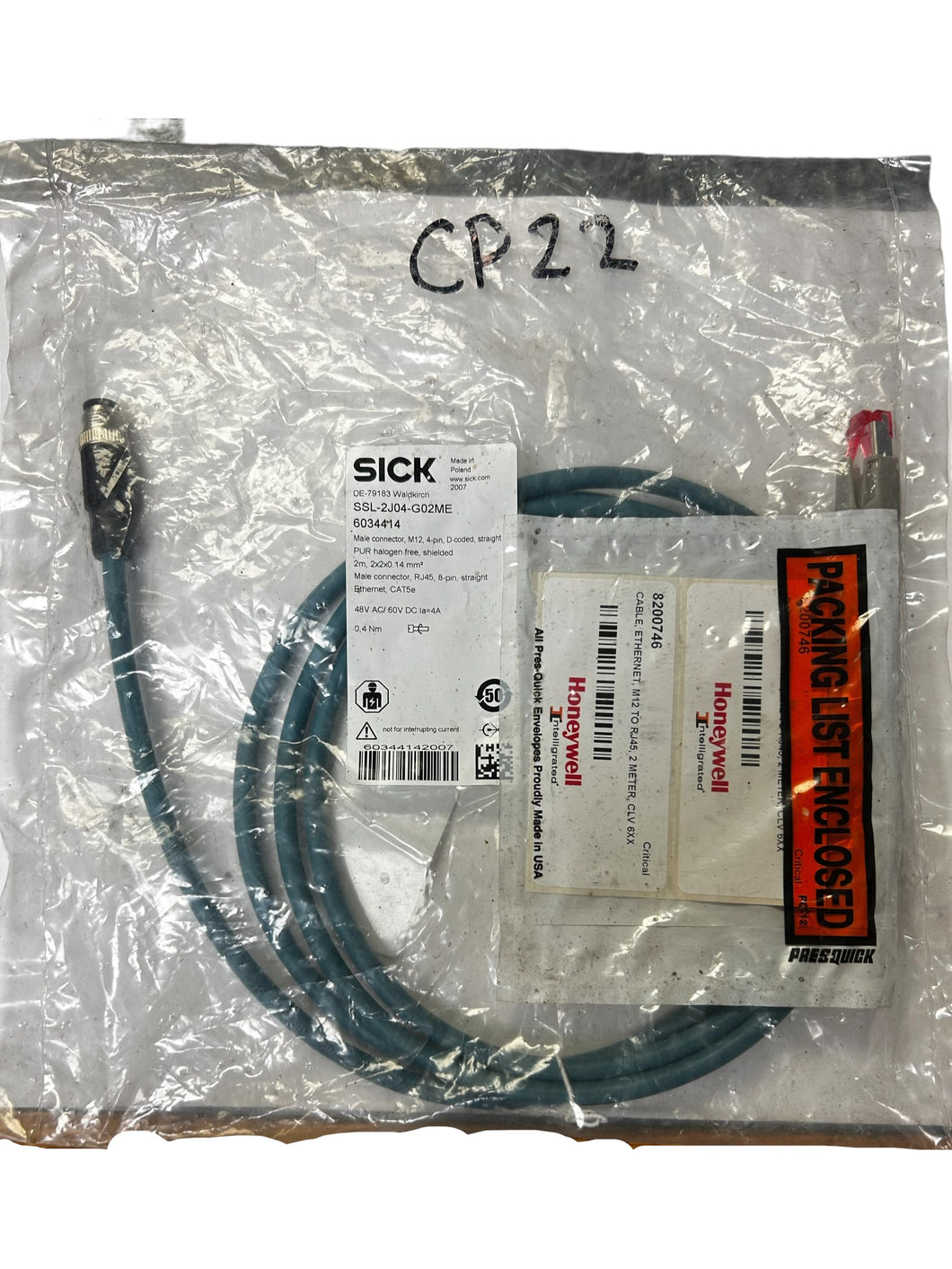 SICK, SSL-2J04-G02ME, 6034414, STRAIGHT MALE D-CODED, 4-PIN M12 CONNECTOR, CABLE - NEW IN ORIGINAL PACKAGING - FreemanLiquidators - [product_description]