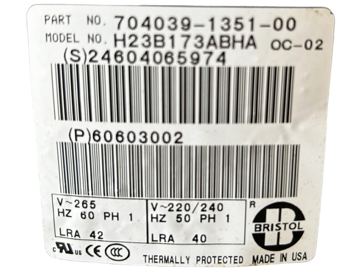 BRISTOL, H23B173ABHA, MCQUAY, 60603002, R22, 265-220/240V, 17150BTU Compressor - NEW NO BOX - FreemanLiquidators - [product_description]