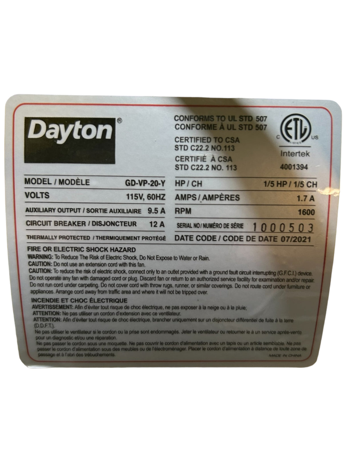 Dayton, 61HL69, 3 Speeds, 1/5 hp, 115V AC, 10 ft Cord, Yellow - FreemanLiquidators - [product_description]