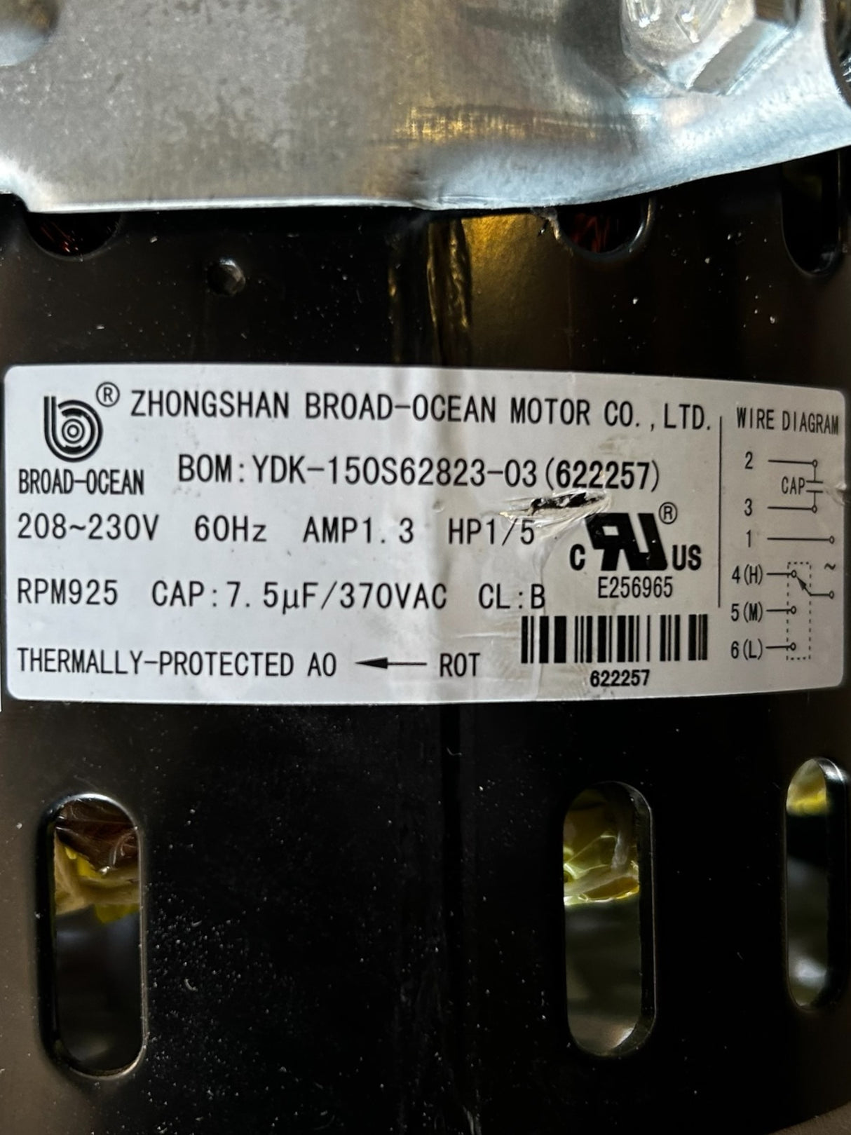 Zhongshan Broad-Ocean Motor Co., YDK-150S62823-03, MCQUAY, 622257, 1/5HP, MOTOR - NEW NO BOX - FreemanLiquidators - [product_description]