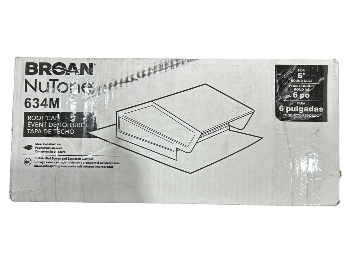 Broan, 634M, Roof Cap, Round, 6 in Duct, Steel, Black Finish, Black Epoxy, Roof Cap - FreemanLiquidators - [product_description]