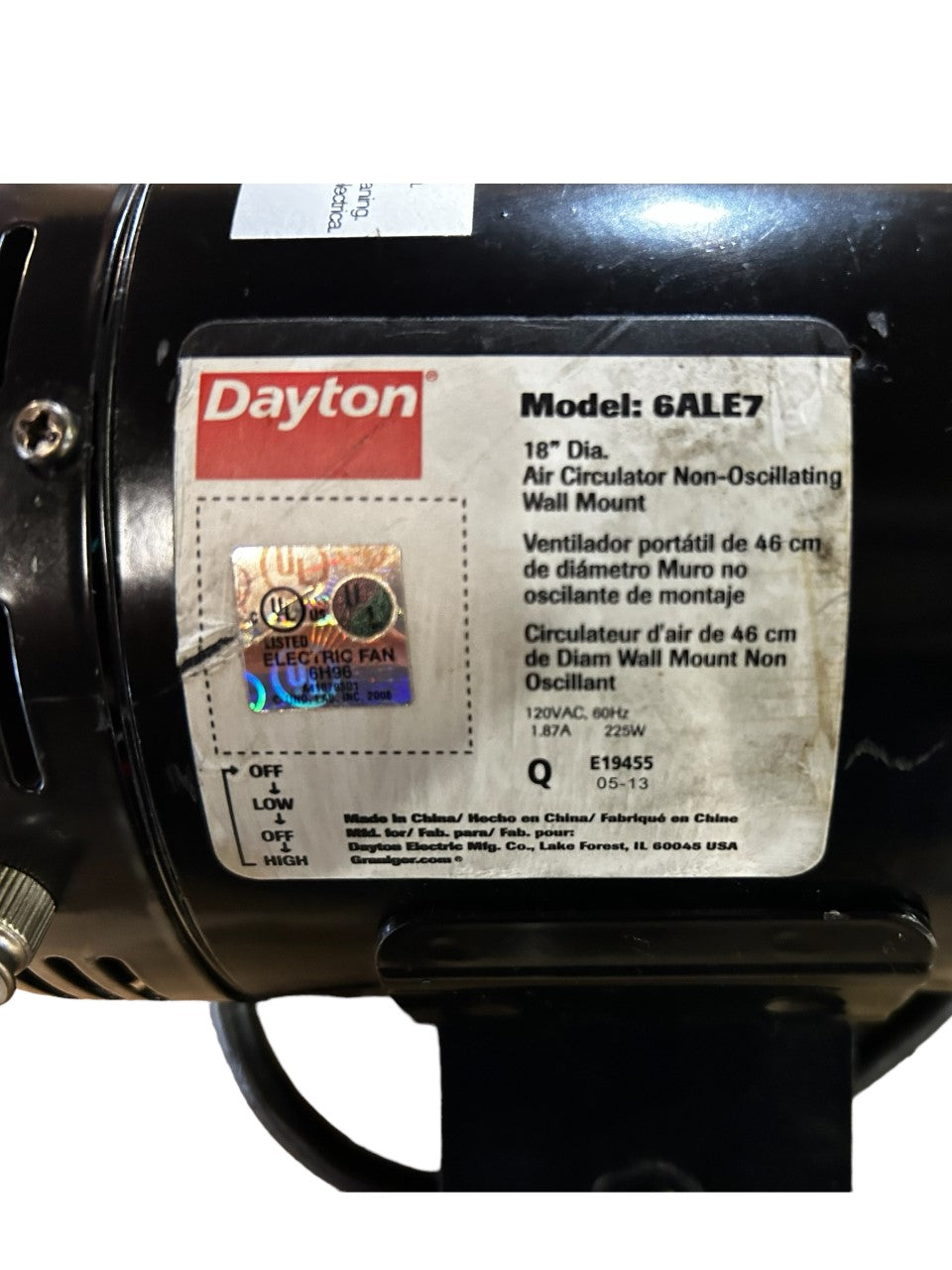 DAYTON, 6ALE7, Air Circulator Wall Mount 18 In, 115 V - NEW NO BOX - FreemanLiquidators - [product_description]