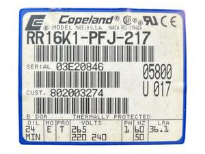 COPELAND, RR16K1PFJ217, MCQUAY, 802003274, 1HP, R22, 265-220/240V, Compressor - NEW NO BOX - FreemanLiquidators - [product_description]