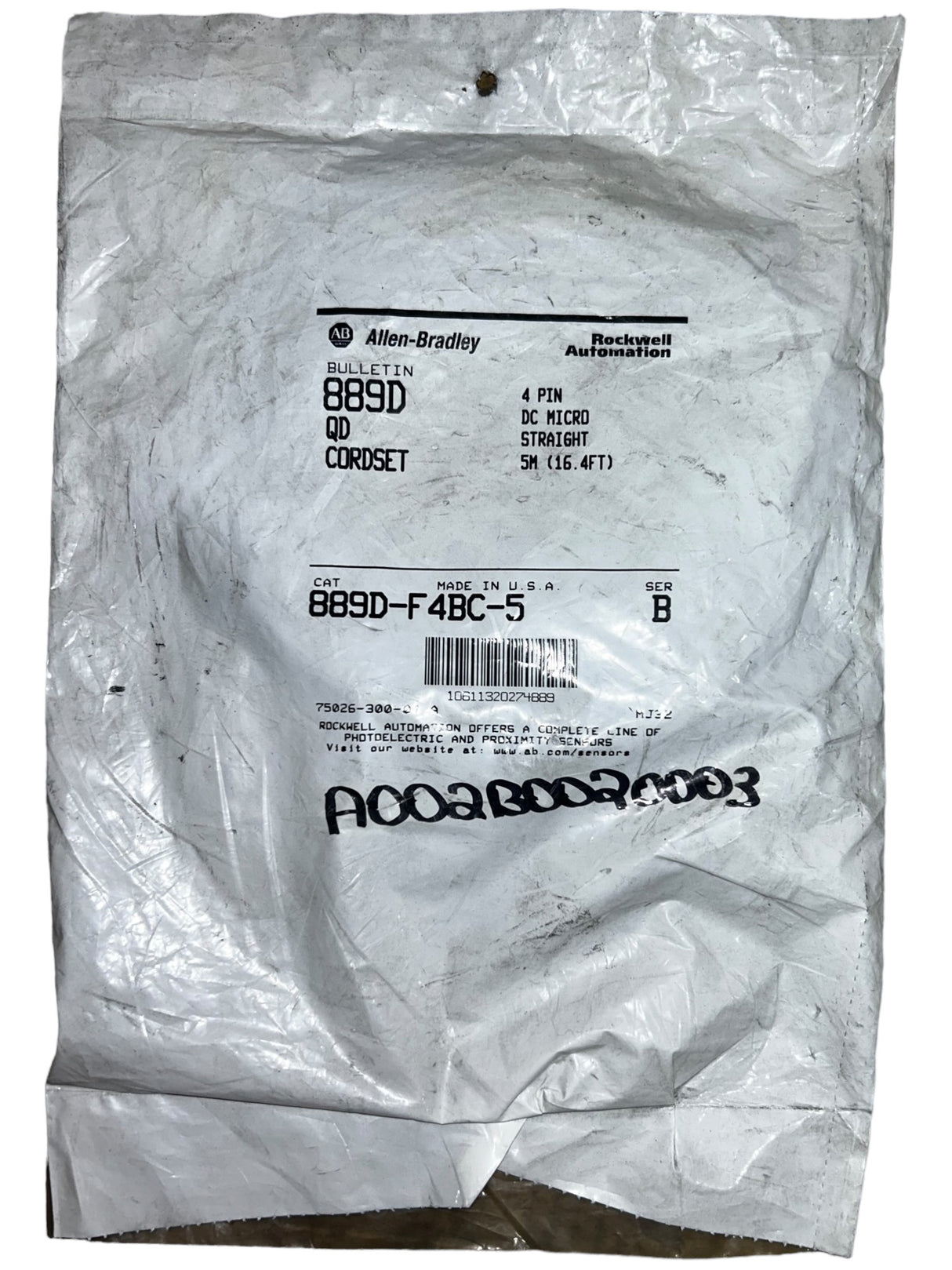 ALLEN-BRADLEY, 889D-F4BC-5, DC Micro Cable, Female, 5M - NEW IN ORIGINAL PACKAGING - FreemanLiquidators - [product_description]