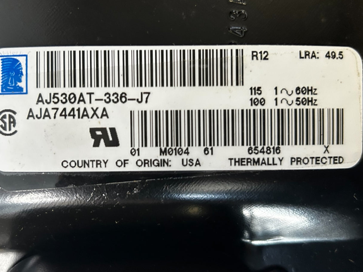 Tecumseh, AJ530AT-336-J7, AJA7441AXA, R12, 115V, 4400BTU, Refrigeration, Compressor - NEW IN BOX - FreemanLiquidators - [product_description]