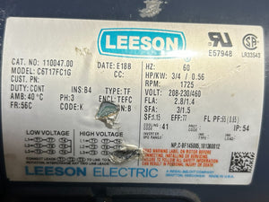 REGAL BELOIT LEESON ELECTRIC CO, C6T17FC1G, General Purpose Motor - 3 ph, 3/4 HP, 1725 RPM, 208-230/460 V - New No Box - FreemanLiquidators - [product_description]