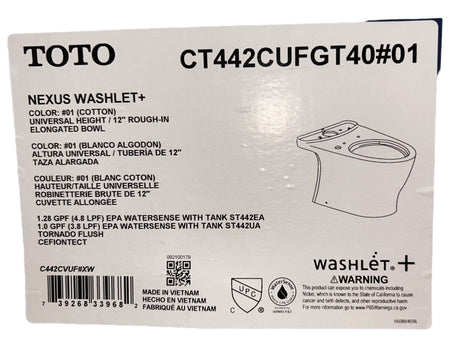 TOTO, ST446EMA#01, Aquia IV, Dual Flush, 1.28 and 0.8 GPF, Toilet Tank, WASH-LET+, Auto Flush Compatibility, Cotton White - New in Box - FreemanLiquidators - [product_description]