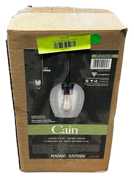 Canarm, IPL1019A01BK, Cain 6" Wide Mini Pendant, Matte Black - New in Box - FreemanLiquidators - [product_description]