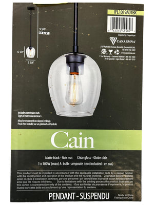 Canarm, IPL1019A01BK, Cain 6" Wide Mini Pendant, Matte Black - New in Box - FreemanLiquidators - [product_description]