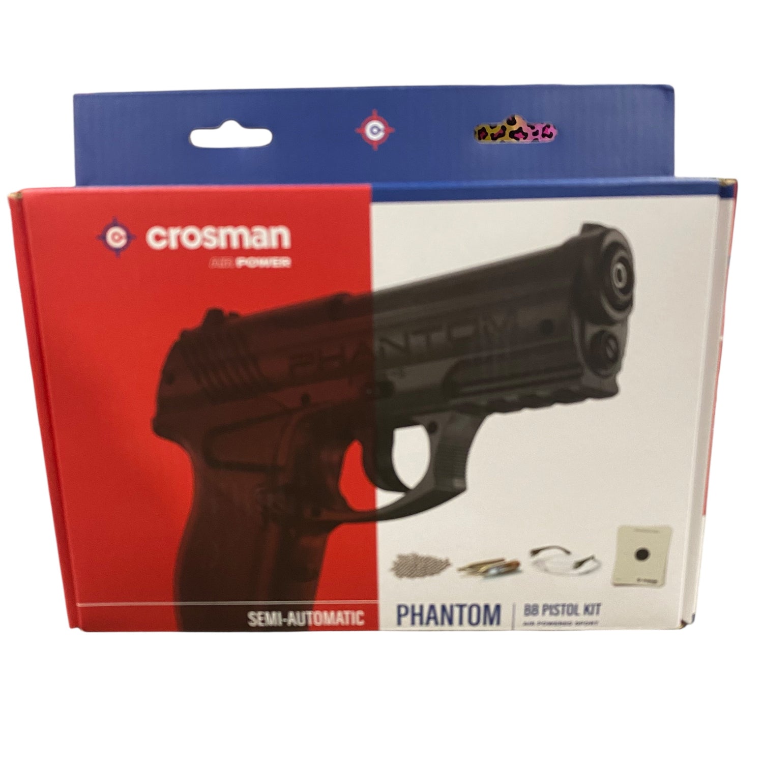 Crosman semi-automatic phantom air pistol kit packaging on a white background