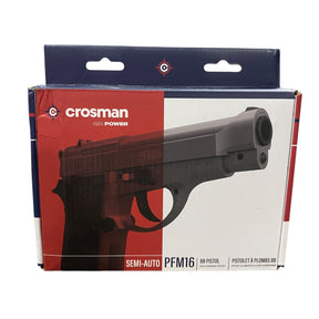 Crosman PFM16 semi-auto air pistol packaging on a white background