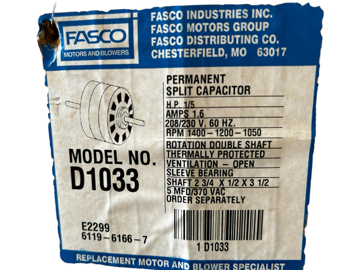 FASCO INDUSTRIES, D1033, 1/5 hp, 1400 RPM, 5" Diameter, 208-230 Volts - NEW IN BOX - FreemanLiquidators - [product_description]