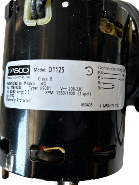 FASCO INDUSTRIES, D1125, 1/12 hp, 1550 RPM, CCW 3.3", Diameter 208-230V - NEW IN BOX - FreemanLiquidators - [product_description]