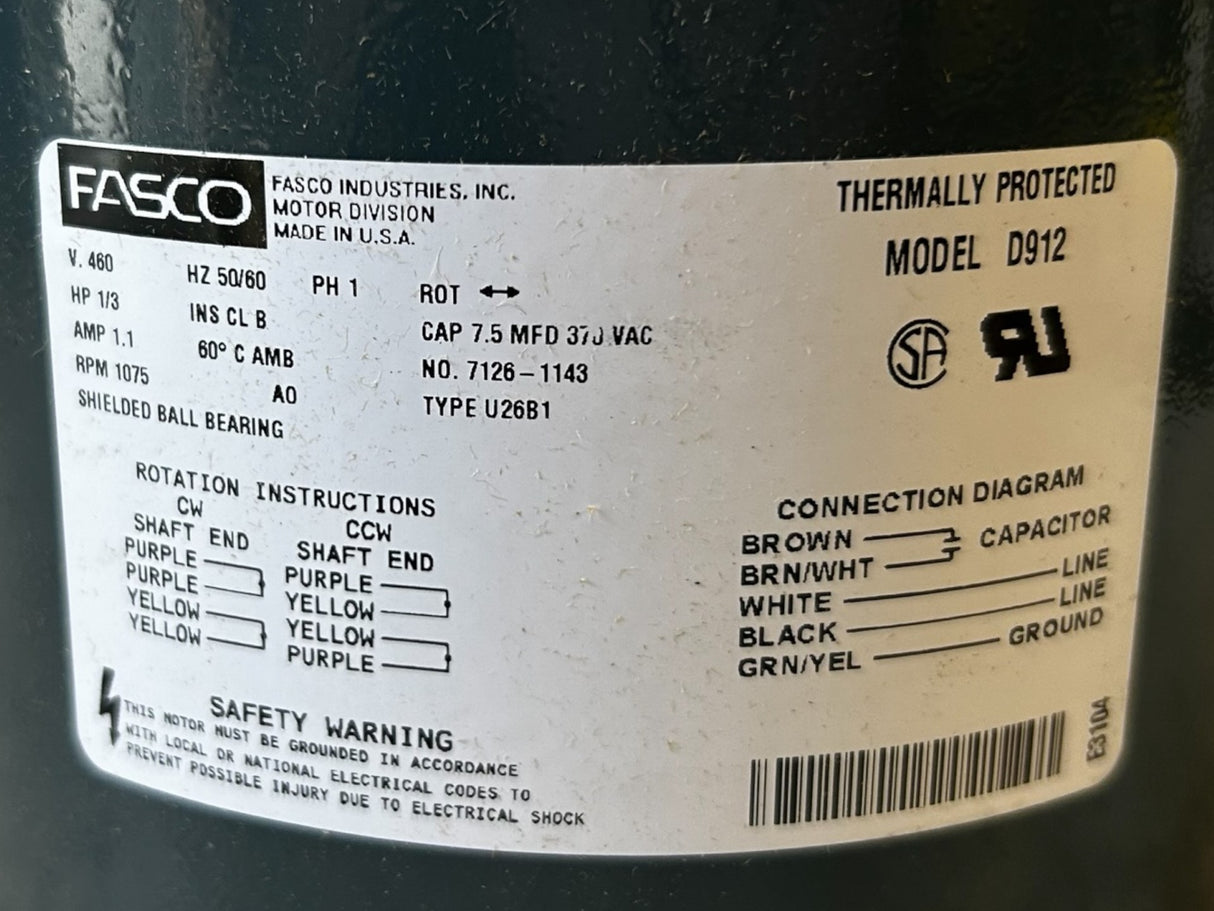 FASCO, D912, 1/3HP, MOTOR - NEW IN BOX - FreemanLiquidators - [product_description]