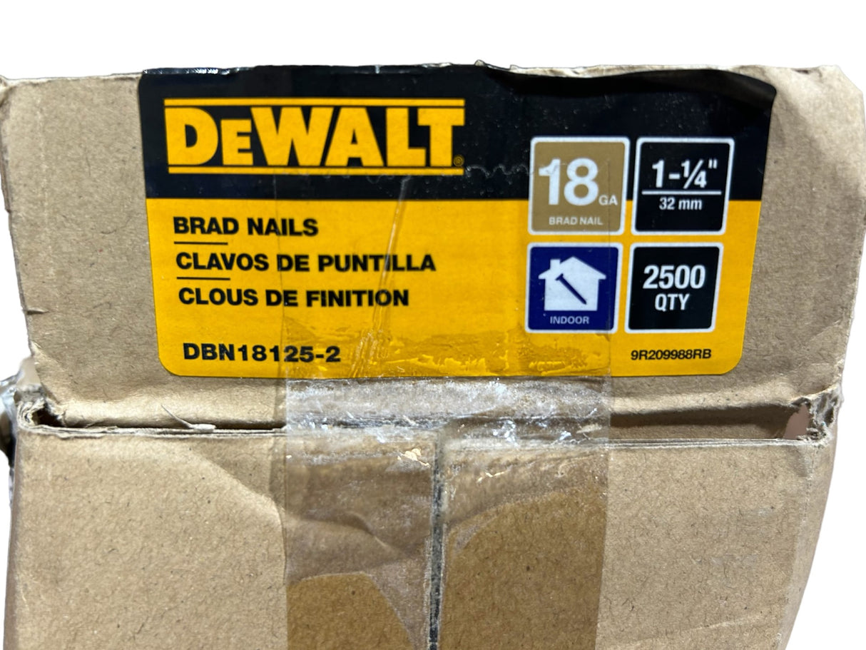 DEWALT Brads, DBN18125-2, 18 ga, 1 1/4 in Lg, Round Head, Coated, Steel, 2,500 PK - FreemanLiquidators - [product_description]